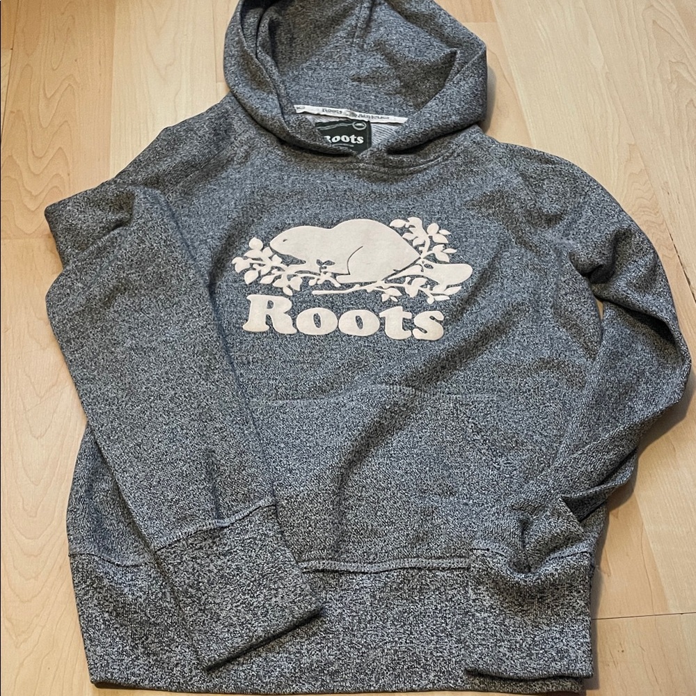Roots Heather Grey Hoodie with Cream Beaver Logo